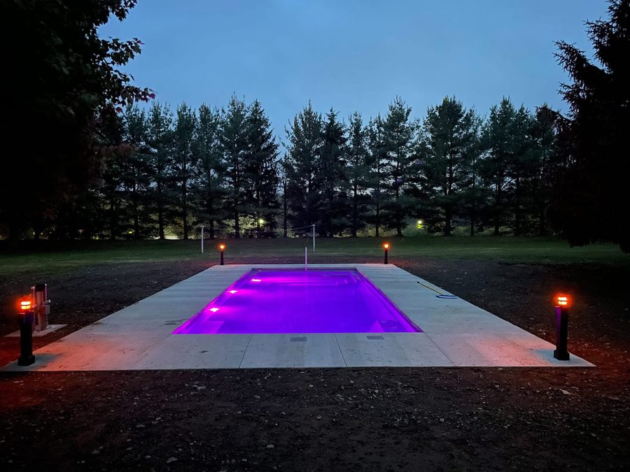 Same pool lit purple